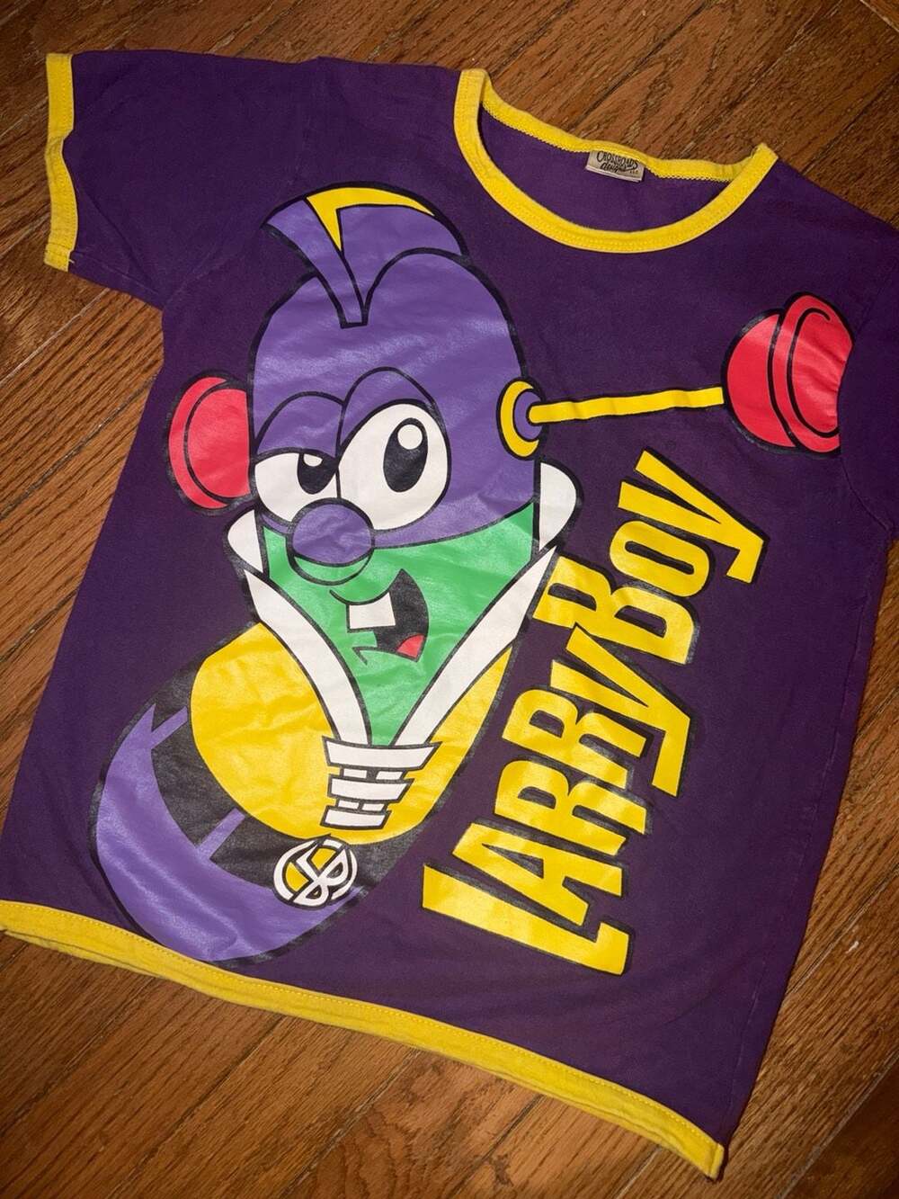 Vintage VeggieTales LarryBoy Purple Ringer T-Shirt - 10 Boys (XS/S ADULT)